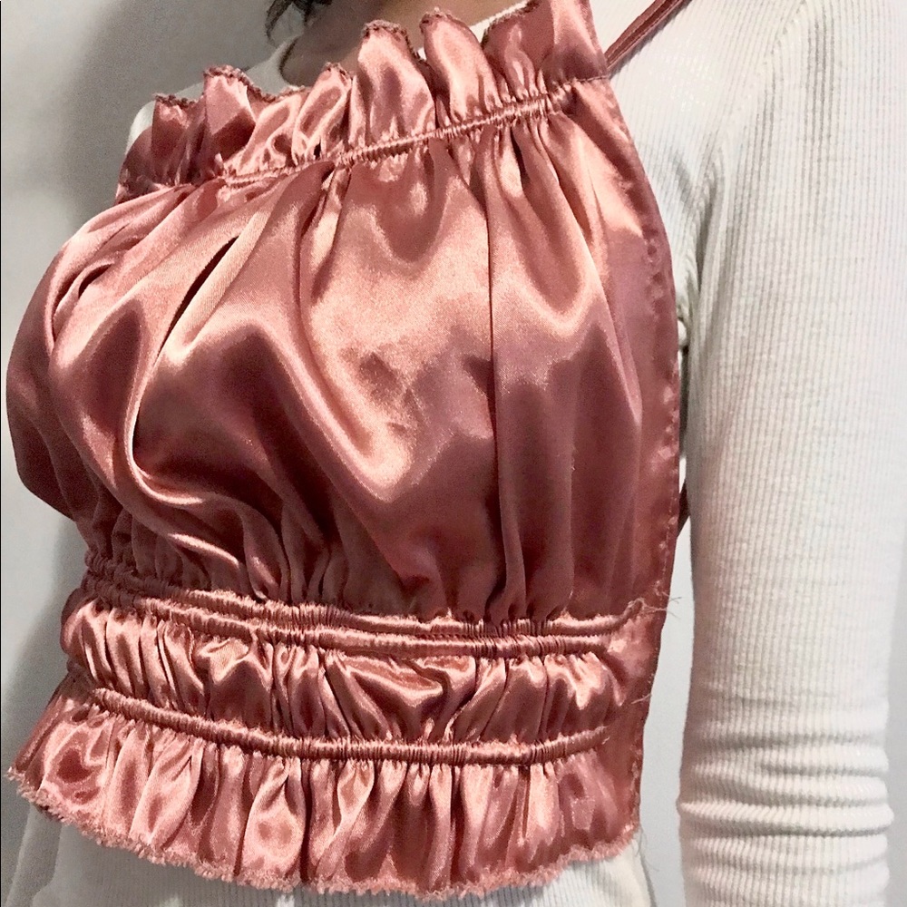 Handmade Rose Gold Satin Ruched Top